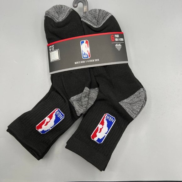 Official‎ NBA Logoman Basketball Men's High Socks 6 Pairs Black Size 6-12 - Picture 1 of 5